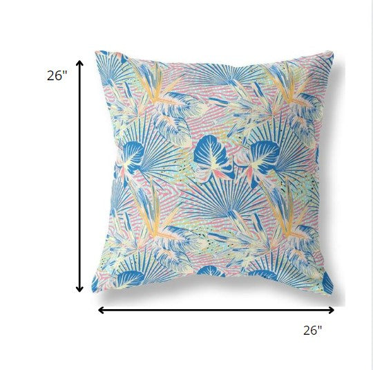 Homeroots 26” Blue Pink Tropical Indoor Outdoor Throw Pillow   414219
