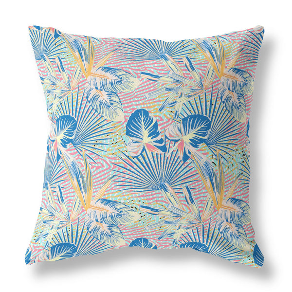 Homeroots 28” Blue Pink Tropical Indoor Outdoor Throw Pillow   414220