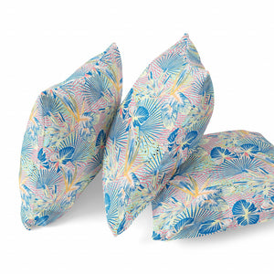 Homeroots 28” Blue Pink Tropical Indoor Outdoor Throw Pillow   414220