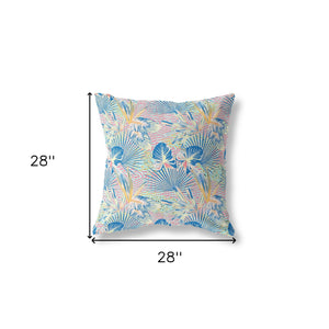 Homeroots 28” Blue Pink Tropical Indoor Outdoor Throw Pillow   414220
