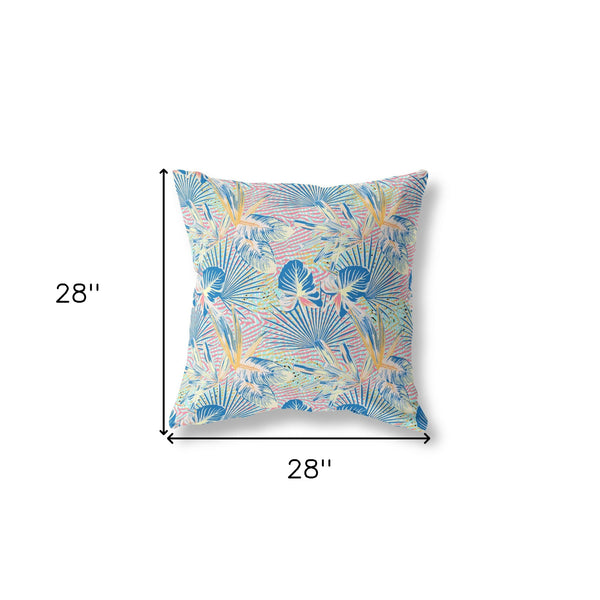 Homeroots 28” Blue Pink Tropical Indoor Outdoor Throw Pillow   414220