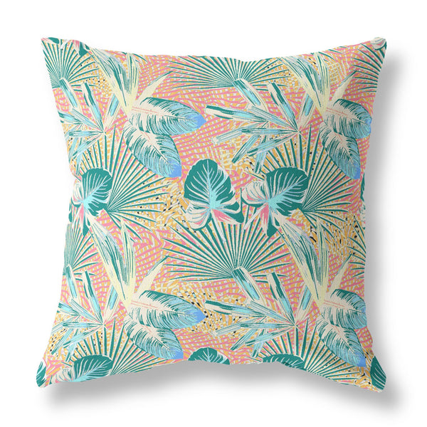 Homeroots 26” Blue Peach Tropical Indoor Outdoor Throw Pillow   414228