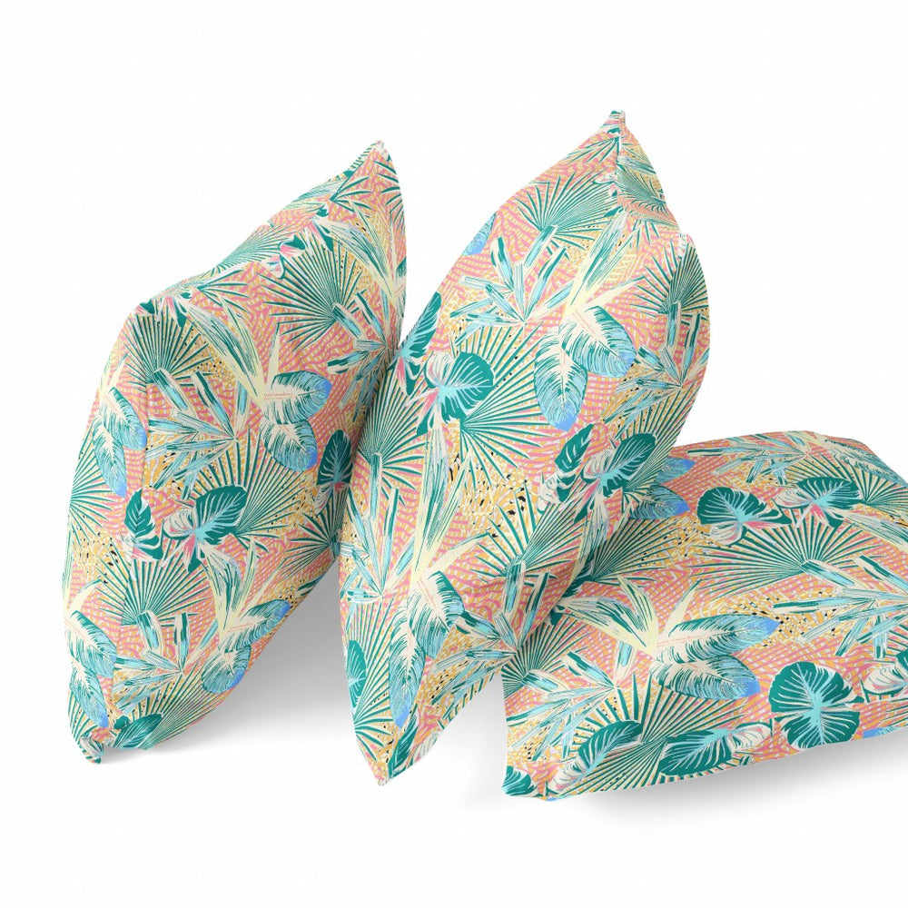 Homeroots 26” Blue Peach Tropical Indoor Outdoor Throw Pillow   414228