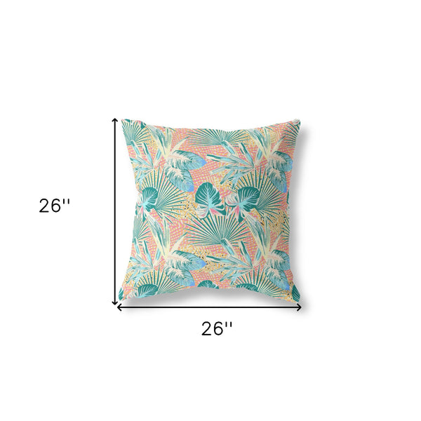 Homeroots 26” Blue Peach Tropical Indoor Outdoor Throw Pillow   414228