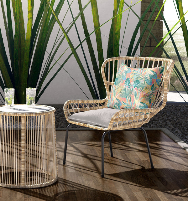 Homeroots 28” Blue Peach Tropical Indoor Outdoor Throw Pillow   414230