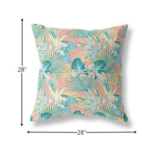 Homeroots 28” Blue Peach Tropical Indoor Outdoor Throw Pillow   414230