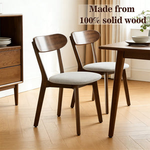 English Elm Solid Natural Wood Mid-century Dining Chairs Curved Back Upholstered Seat Set of 2 W3204P429363