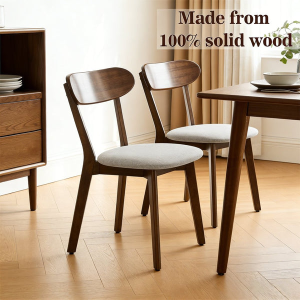 English Elm Solid Natural Wood Mid-century Dining Chairs Curved Back Upholstered Seat Set of 2 W3204P429363