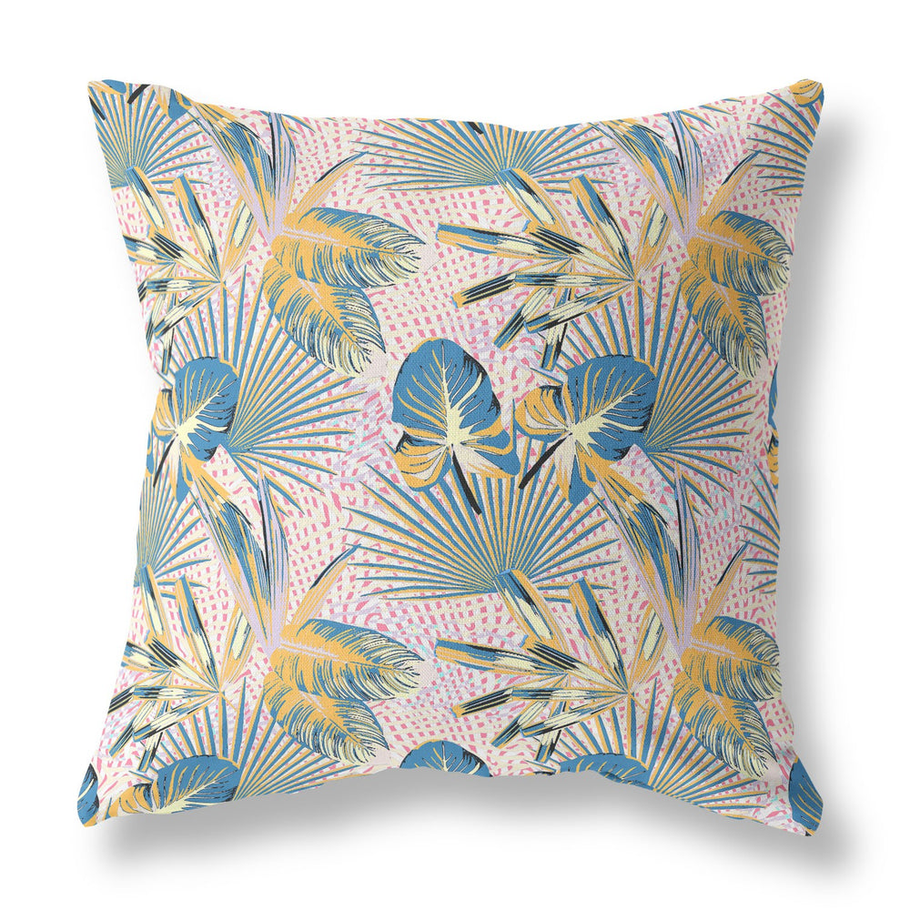Homeroots 26” Blue Gold Tropical Indoor Outdoor Throw Pillow   414279