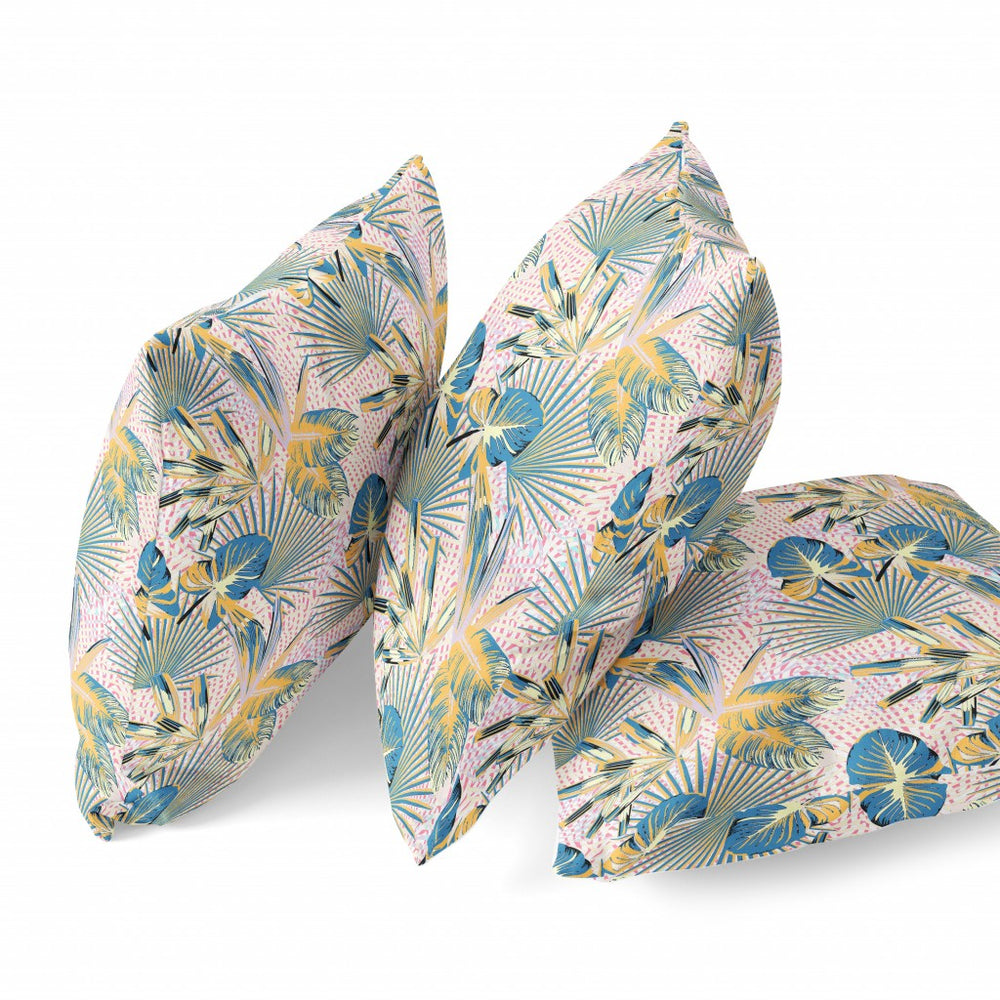 Homeroots 26” Blue Gold Tropical Indoor Outdoor Throw Pillow   414279