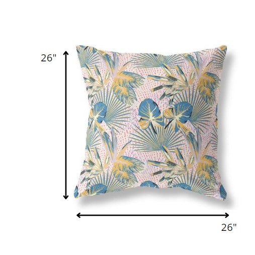 Homeroots 26” Blue Gold Tropical Indoor Outdoor Throw Pillow   414279