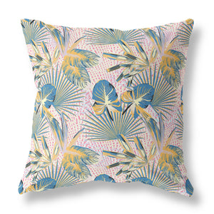 Homeroots 28” Blue Gold Tropical Indoor Outdoor Throw Pillow   414280