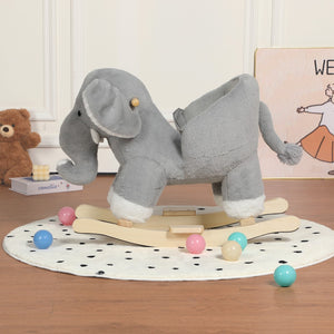 English Elm Kids Elephant Plush Rocking Toy with Sound Button Safety Belt and Sturdy Steel Frame W3723P374146