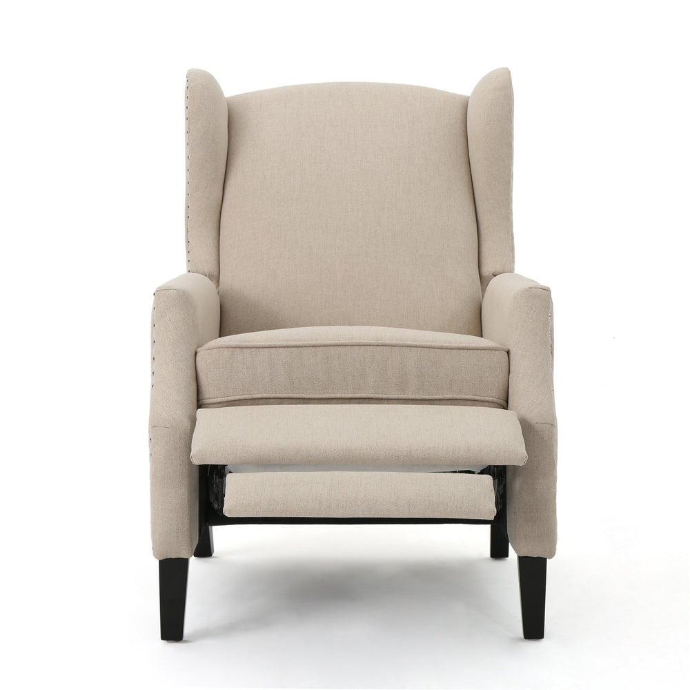 English Elm Christopher Knight Home® - Pushback Recliner Chair with Nailhead Trim and Wingback Design, Plush Fabric Comfort for Living Rooms Wheat 60760.00WHT