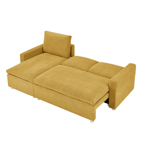 English Elm L L Shaped Convertible Sleeper Sofa Bed with Reversible Chaise, Pull-Out Bed, Hidden Storage Covers Yellow W1117S00115