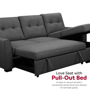 English Elm Living L-Shaped Sleeper Sofa Lounger with Storage Chaise, Convertible Sectional Bed, Durable Frame Grey 52 L x 35 W x 23 H B2741S00005