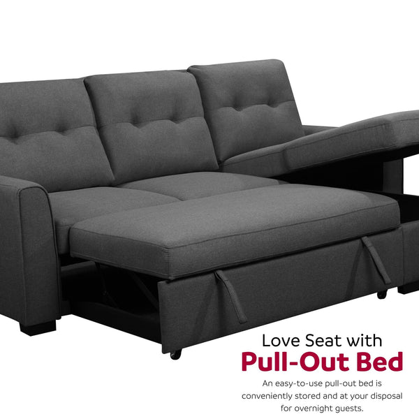 English Elm Living L-Shaped Sleeper Sofa Lounger with Storage Chaise, Convertible Sectional Bed, Durable Frame Grey 52 L x 35 W x 23 H B2741S00005