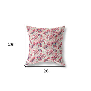 Homeroots 26” Red White Roses Indoor Outdoor Throw Pillow   414366