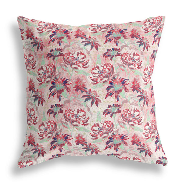 Homeroots 26” Red White Roses Indoor Outdoor Throw Pillow   414366
