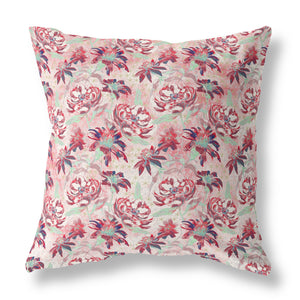 Homeroots 28” Red White Roses Indoor Outdoor Throw Pillow   414368