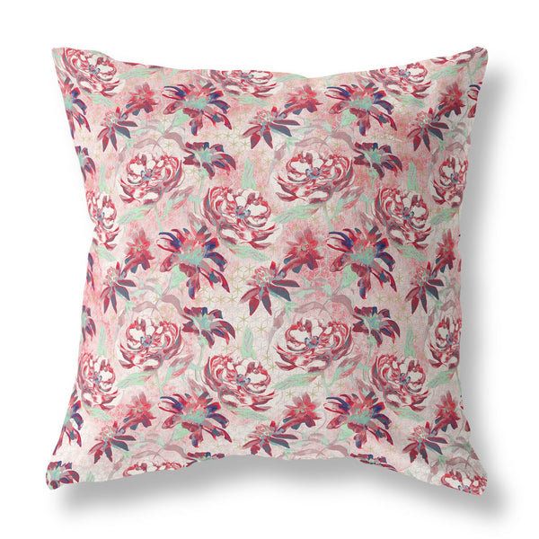 Homeroots 28” Red White Roses Indoor Outdoor Throw Pillow   414368