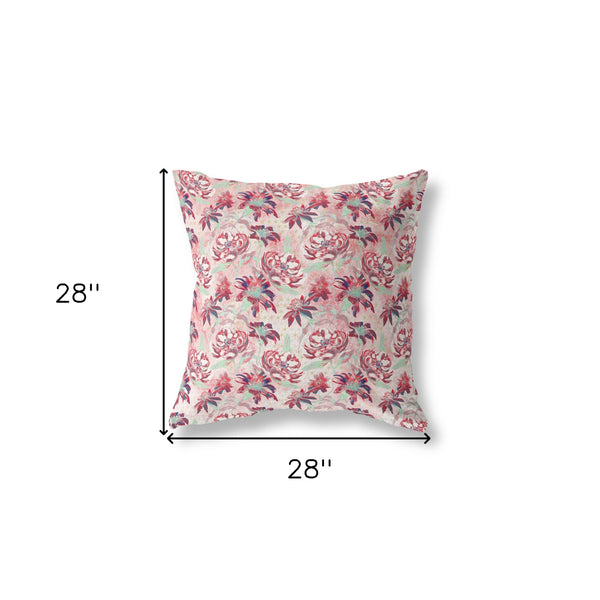 Homeroots 28” Red White Roses Indoor Outdoor Throw Pillow   414368