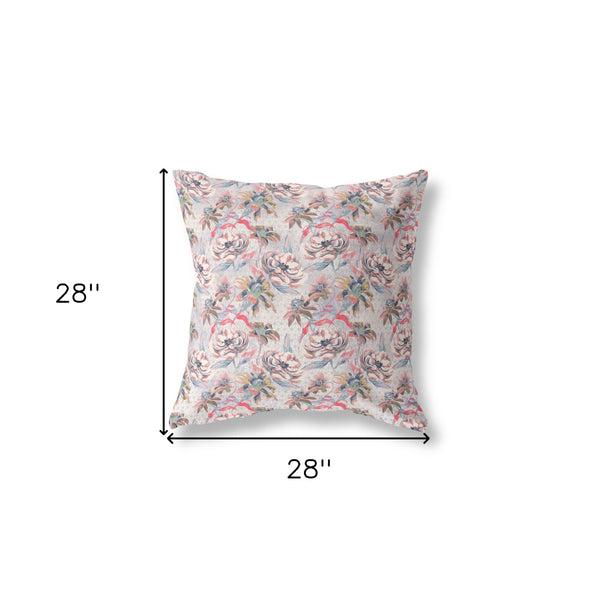 Homeroots 28” Lavender Pink Roses Indoor Outdoor Throw Pillow   414397