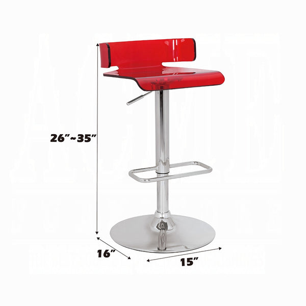 English Elm Adjustable Acrylic Swivel Bar Stool with Small Back and Gas Lift Height Control for Modern Kitchens Chrome,Red 18 L x 18.5 W x 10 H B2741P326636