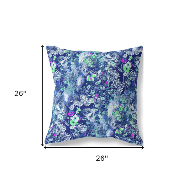 Homeroots 26" Purple Blue Springtime Indoor Outdoor Throw Pillow   414494