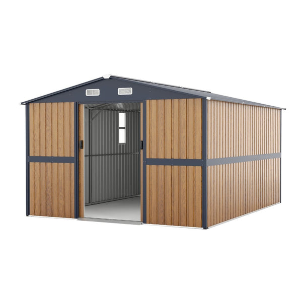English Elm 10x12 Galvanized Steel Outdoor Shed with Lockable Entry Windows and Sloped Roof W1598S00032