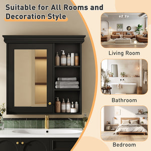 English Elm 30'' Wall-Mounted Medicine Cabinet with Mirror and Adjustable Shelves, Modern MDF Storage Organizer Black N710P209425B