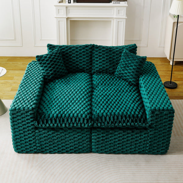 English Elm Luxury Turtle Velvet Multifunctional Sofa - Convertible Green Modular Seating for Family, 400lb Capacity W3371S00043