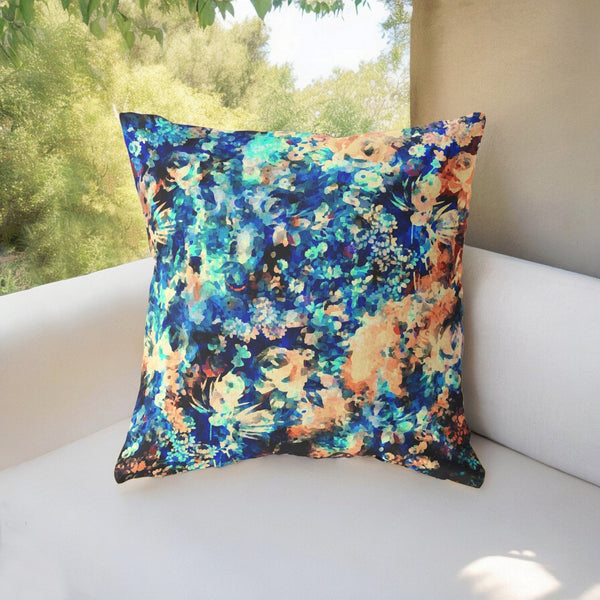 Homeroots 26" Orange Blue Springtime Indoor Outdoor Throw Pillow   414512
