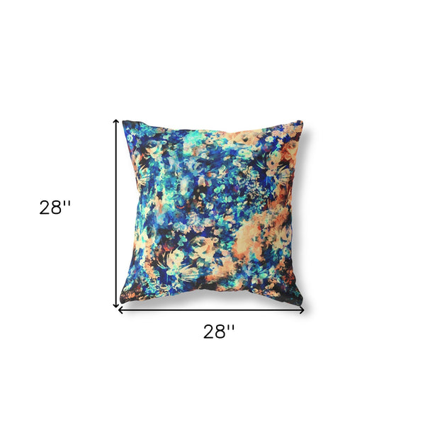 Homeroots 28" Orange Blue Springtime Indoor Outdoor Throw Pillow   414514