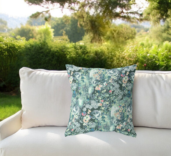 Homeroots 26" Green Black Springtime Indoor Outdoor Throw Pillow   414522