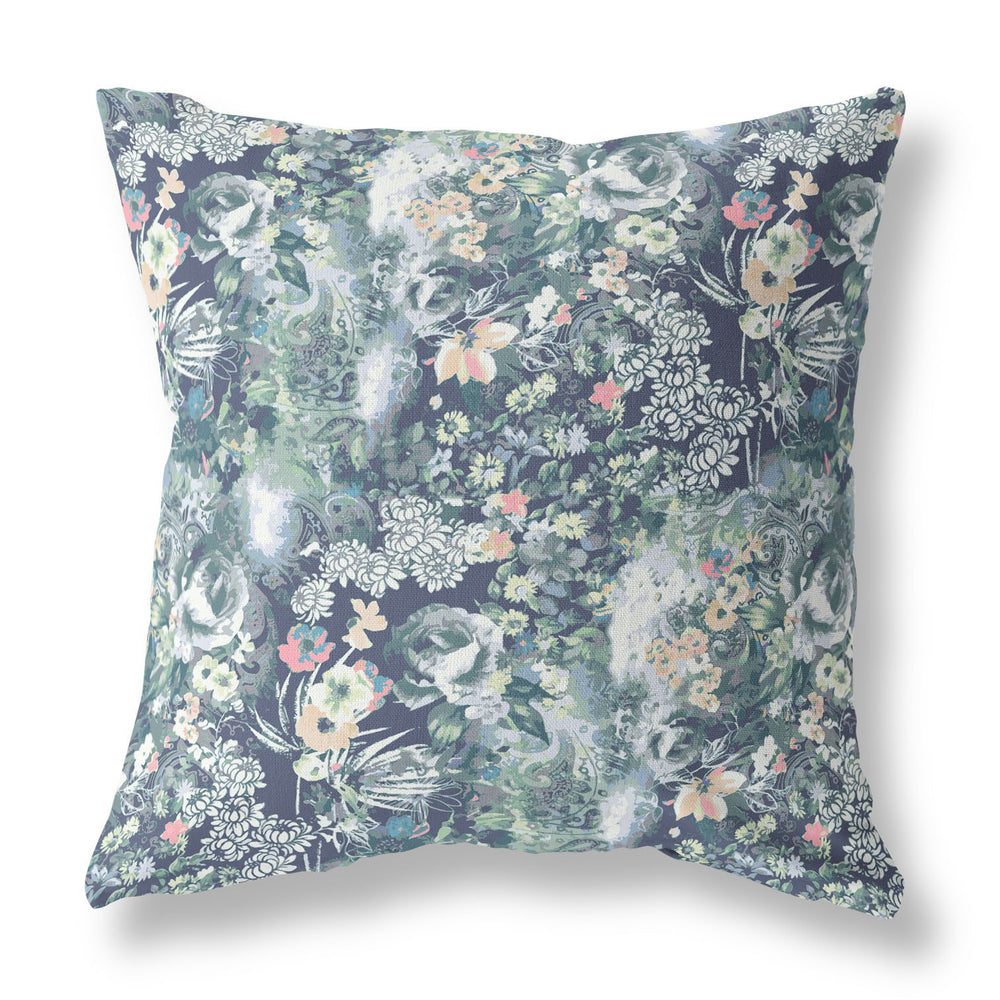 Homeroots 26" Gray Indigo Springtime Indoor Outdoor Throw Pillow   414533