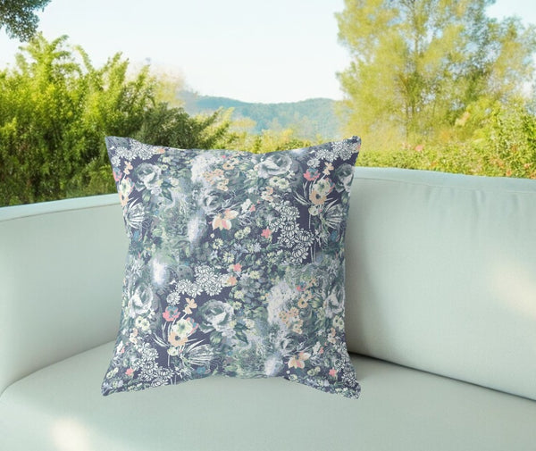 Homeroots 26" Gray Indigo Springtime Indoor Outdoor Throw Pillow   414533