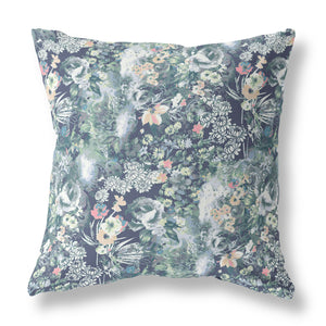 Homeroots 28" Gray Indigo Springtime Indoor Outdoor Throw Pillow   414535