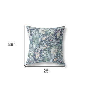 Homeroots 28" Gray Indigo Springtime Indoor Outdoor Throw Pillow   414535