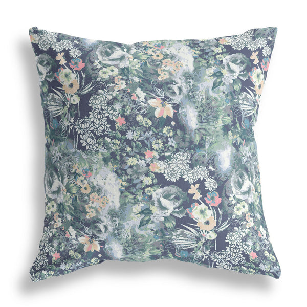 Homeroots 28" Gray Indigo Springtime Indoor Outdoor Throw Pillow   414535