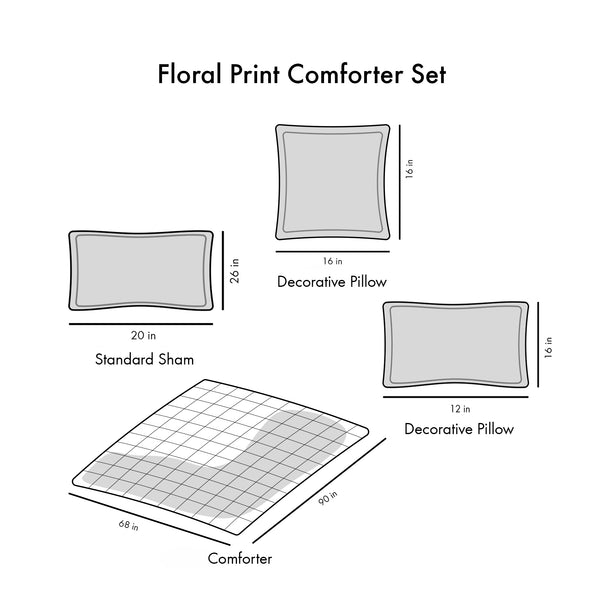 English Elm Twin/Twin Dorsey Floral Comforter Set - Black & White Microfiber, Reversible Solid Back, Hypoallergenic Pillows, Antimicrobial Protection B03595881