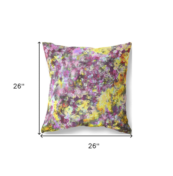 Homeroots 26" Purple Yellow Springtime Indoor Outdoor Throw Pillow   414552