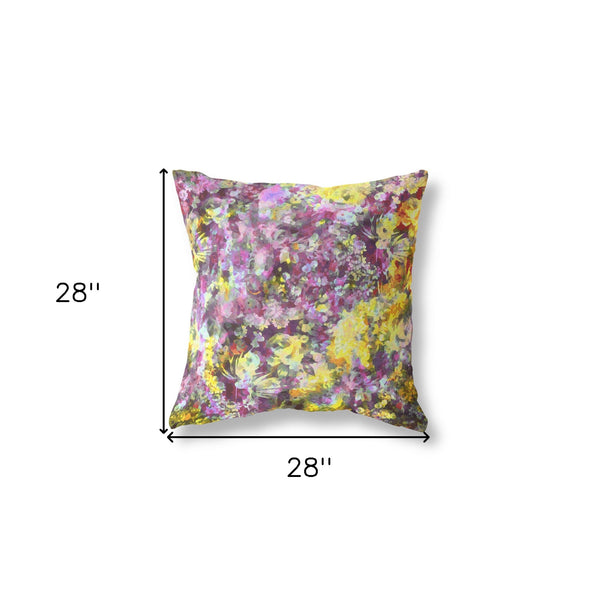 Homeroots 28" Purple Yellow Springtime Indoor Outdoor Throw Pillow   414555