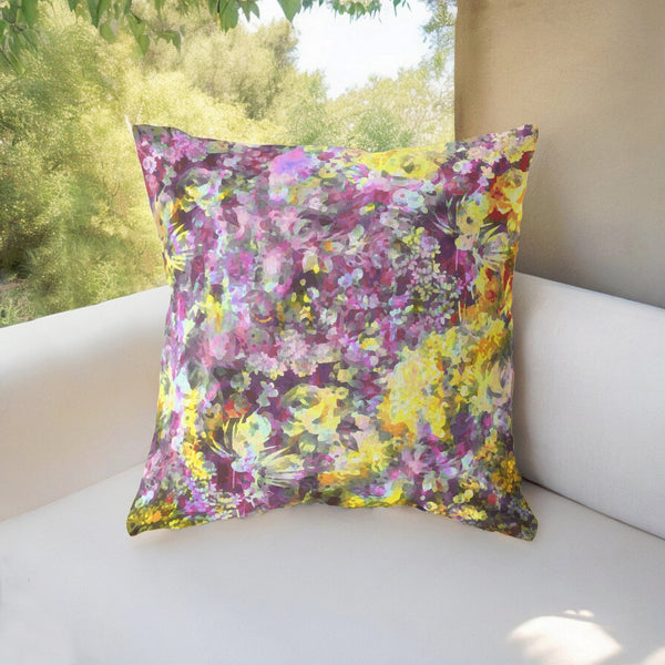 Homeroots 28" Purple Yellow Springtime Indoor Outdoor Throw Pillow   414555