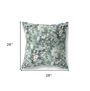 Homeroots 26" Green Gray Springtime Indoor Outdoor Throw Pillow   414581