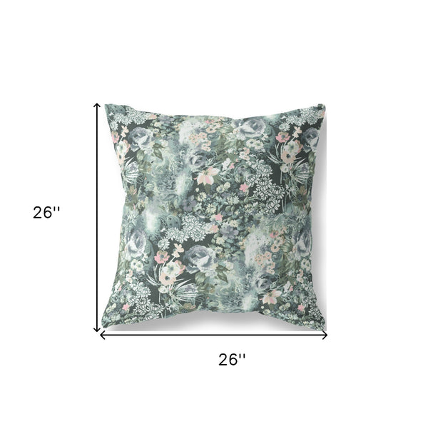 Homeroots 26" Green Gray Springtime Indoor Outdoor Throw Pillow   414581