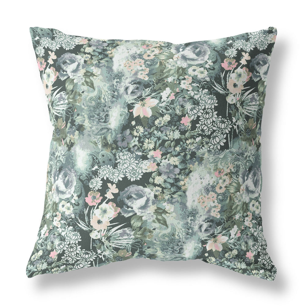 Homeroots 28" Green Gray Springtime Indoor Outdoor Throw Pillow   414582
