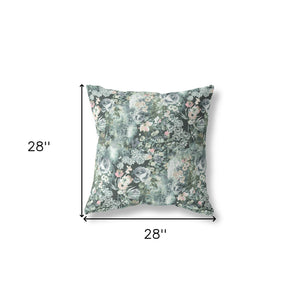 Homeroots 28" Green Gray Springtime Indoor Outdoor Throw Pillow   414582