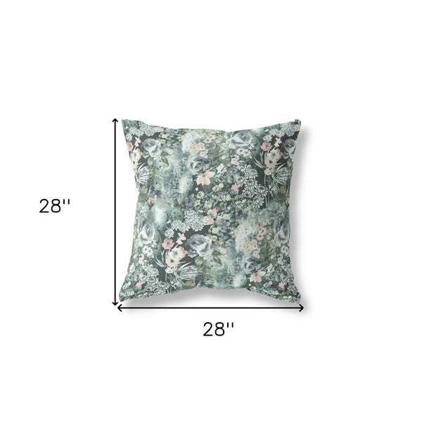 Homeroots 28" Green Gray Springtime Indoor Outdoor Throw Pillow   414582