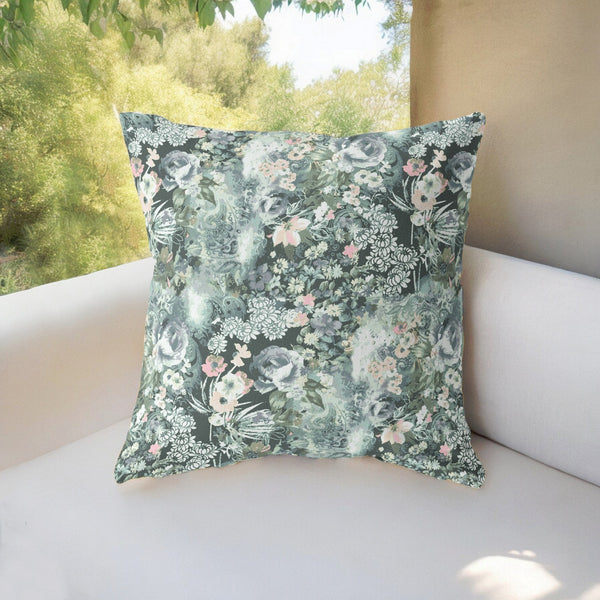 Homeroots 28" Green Gray Springtime Indoor Outdoor Throw Pillow   414582